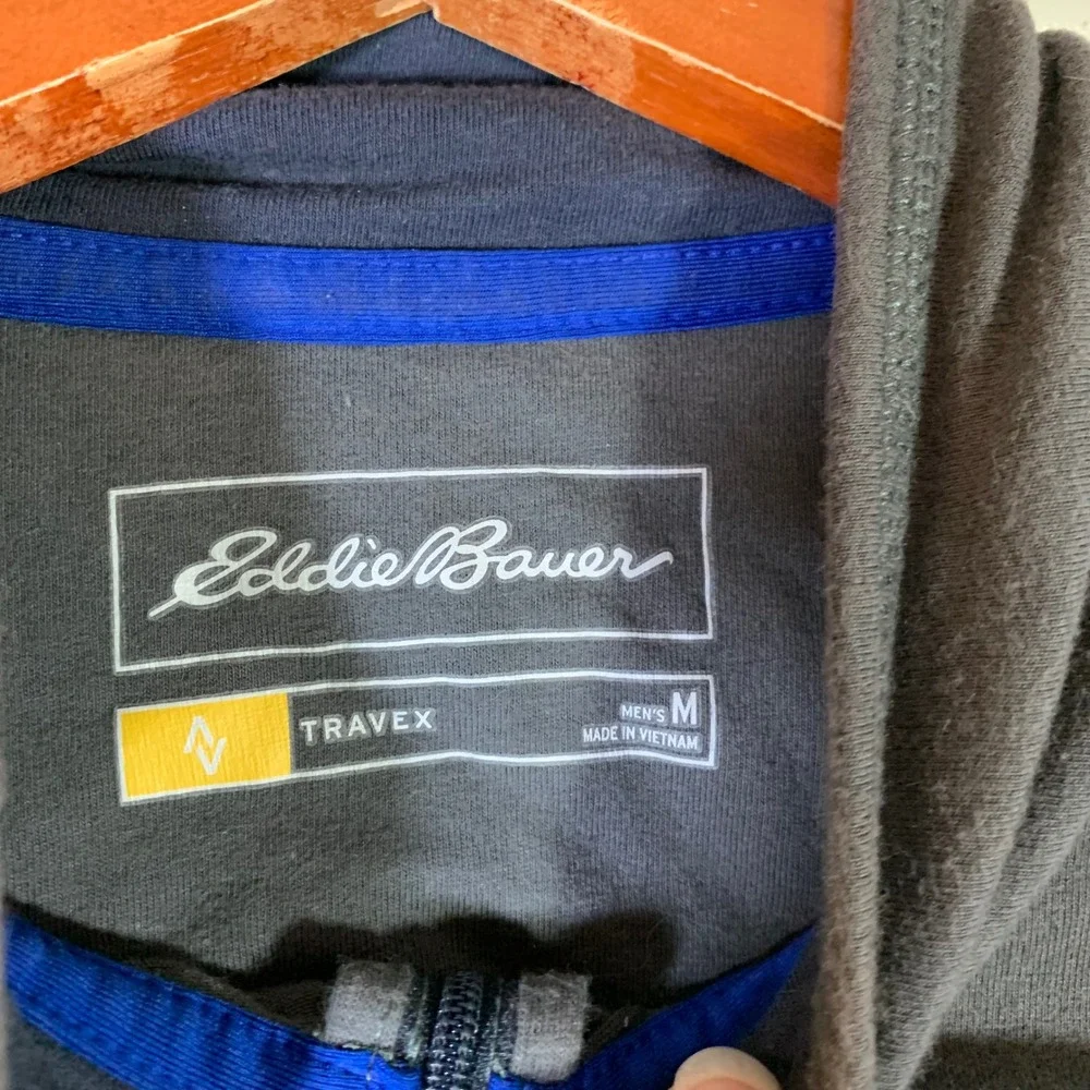 Eddie Bauer Travex Mens Medium Gray Blue 1/4‎ Zip Pullover Gorpcore Outdoorsy